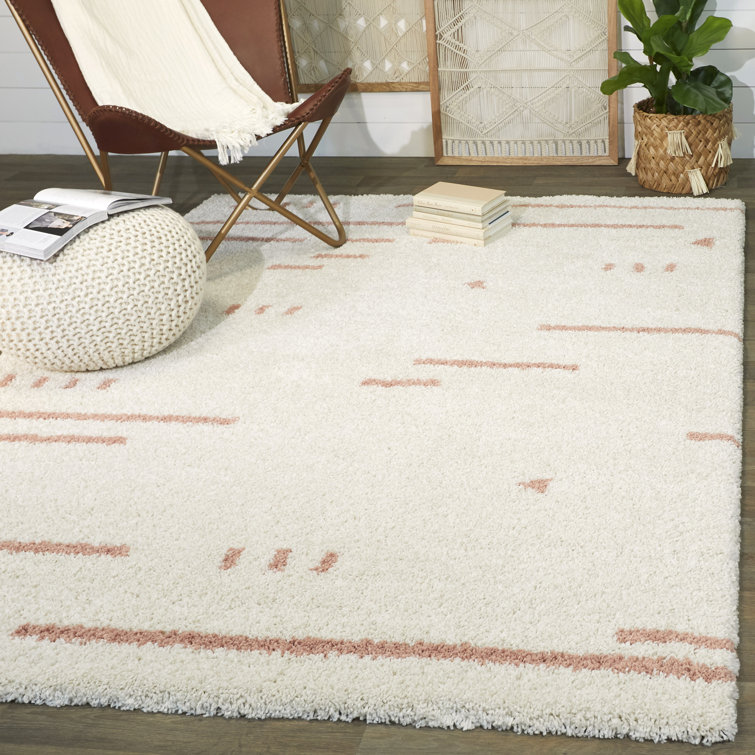 Sherpa Cozy Himalaya Inspired White/Pink Shag Rug 5' x 7'
