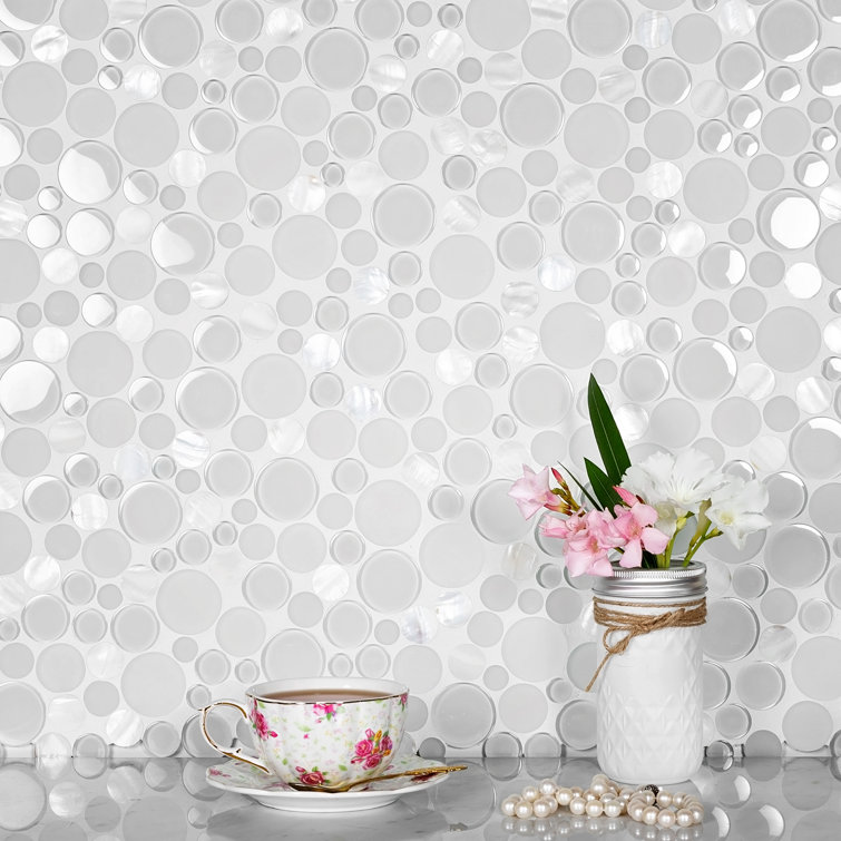 12" x 12" White Glass and Shell Mosaic Tile Sheet