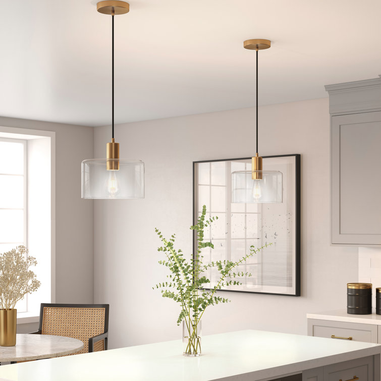 Henri Coastal Clear Glass Drum Pendant with Polished Nickel Finish