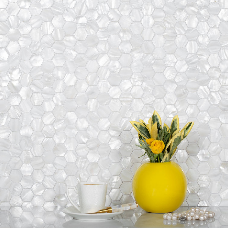 11.6" White Seashell Hexagon Mosaic Wall and Floor Tile