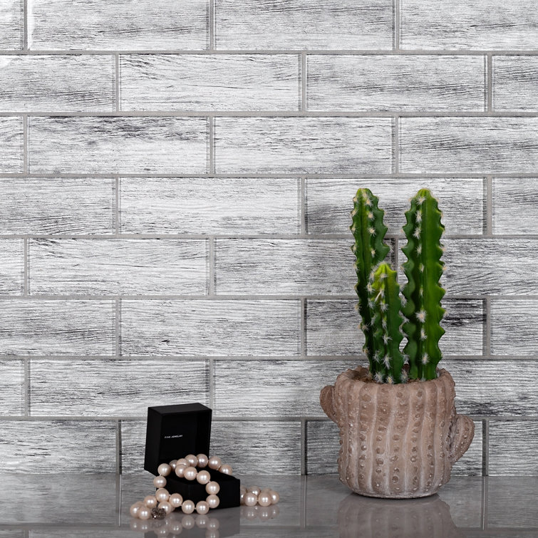 12" x 12" Gray Glass Wood Look Mosaic Tile