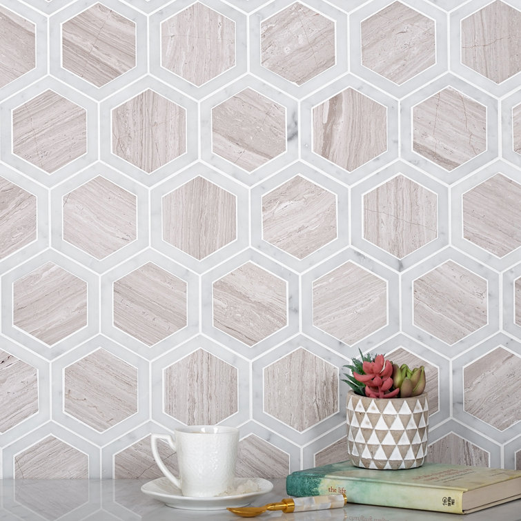 Beige Polished Marble Hexagonal Mosaic Tile for Walls