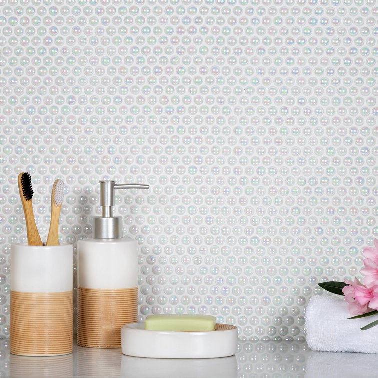 12.8" x 12.5" White Iridescent Glass Mosaic Tile