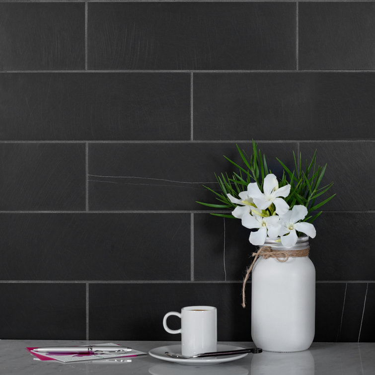 4" x 12" Black Marble Subway Wall & Floor Tile