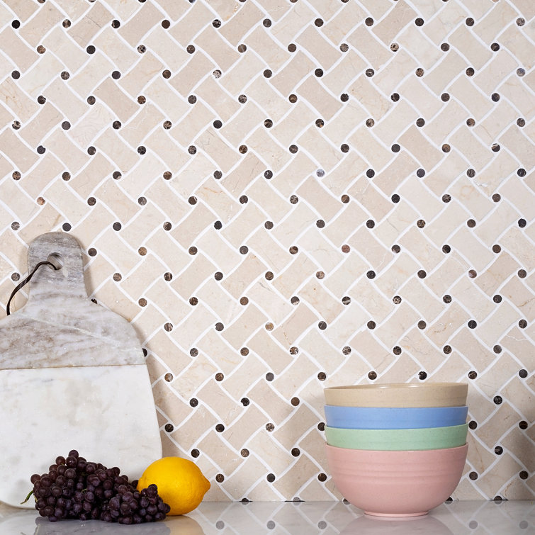 11" x 11" Beige Marble Basketweave Mosaic Tile