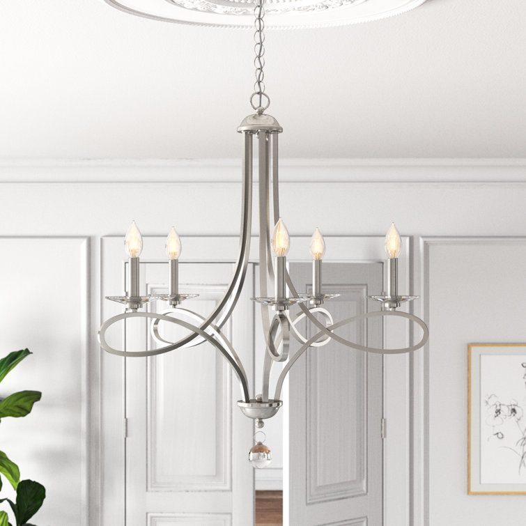 Elegant Marilyn Brushed Nickel 5-Light Chandelier with Clear Crystals