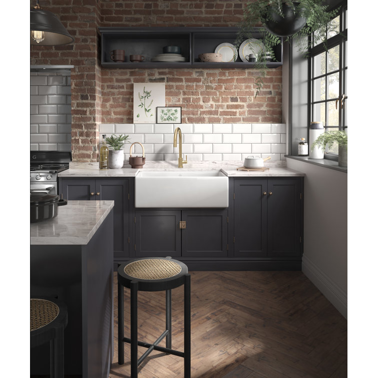 Shaker 33" Patina Blue and Gold Fireclay Farmhouse Sink