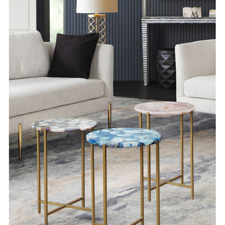 Rose Quartz and Brass Round Accent Table