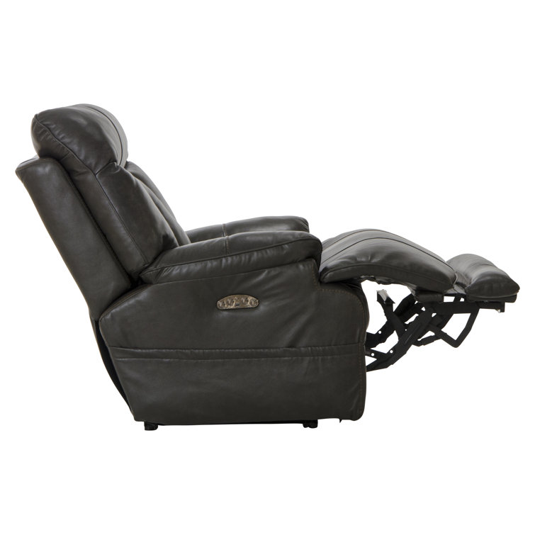 Naples Gray Genuine Leather Power Recliner with Steel Frame