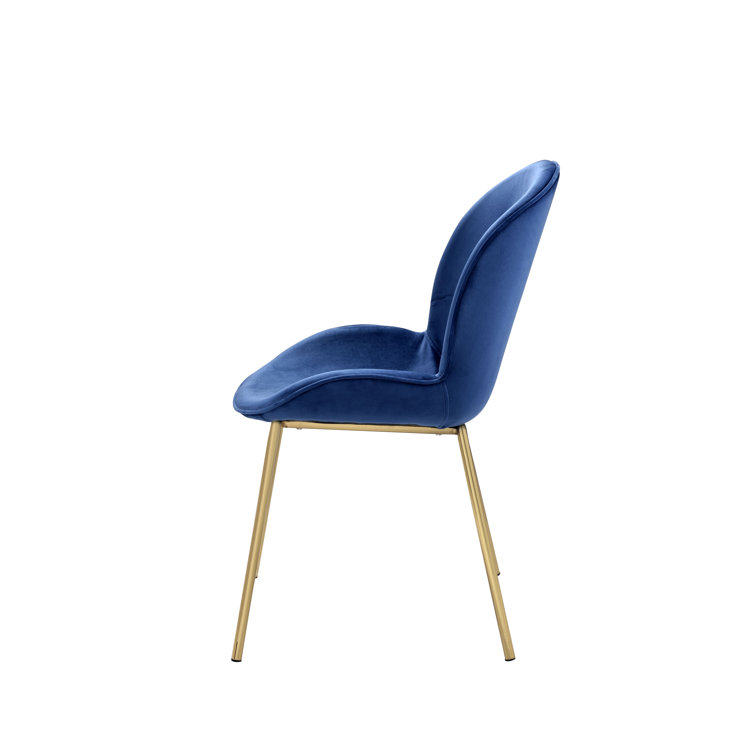 Luxurious Blue Velvet & Gold Metal High Back Side Chair
