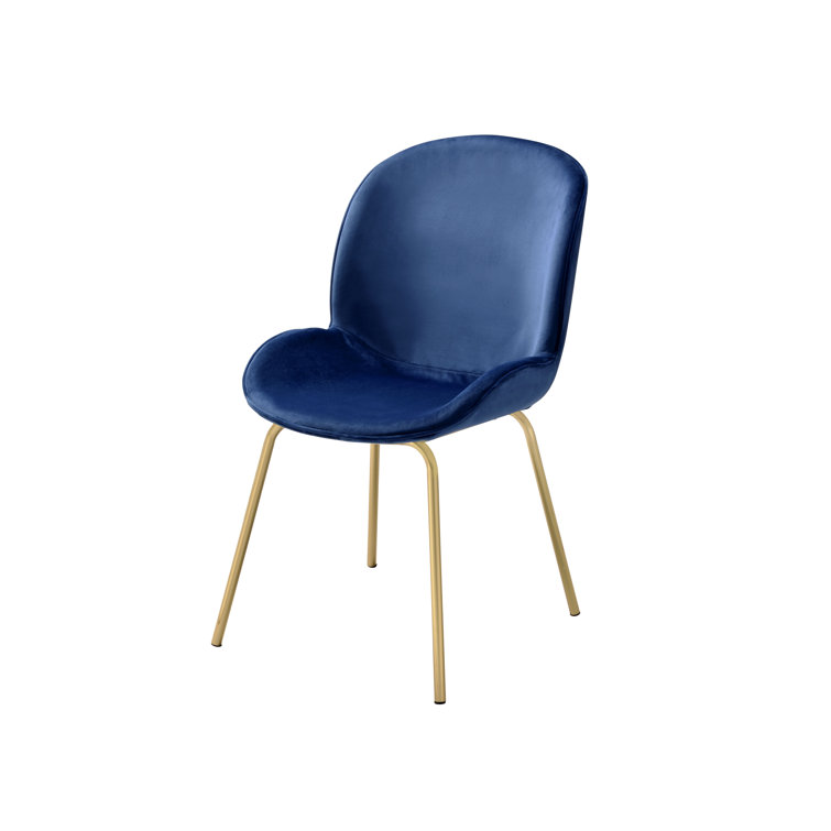 Luxurious Blue Velvet & Gold Metal High Back Side Chair