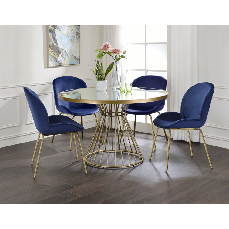 Luxurious Blue Velvet & Gold Metal High Back Side Chair
