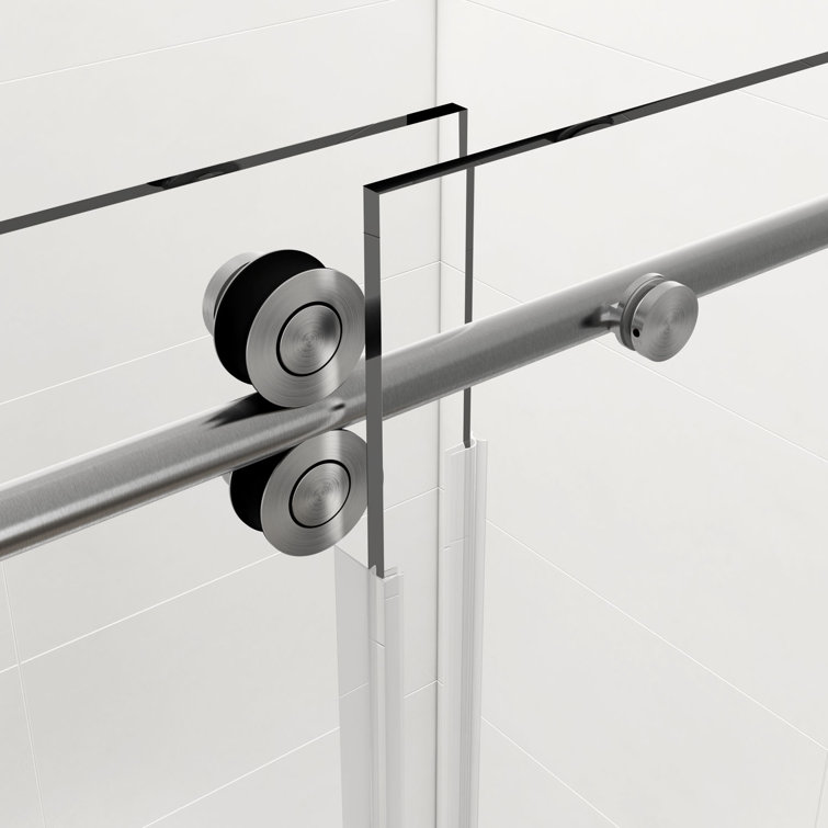 60'' W 66'' H Frameless Brushed Nickel Sliding Shower Enclosure