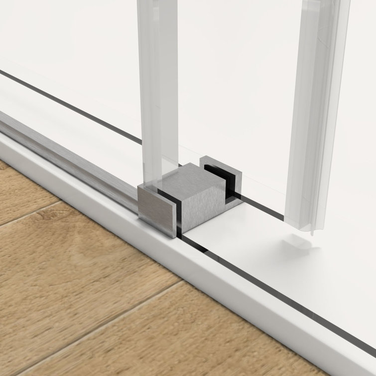 60'' W 66'' H Frameless Brushed Nickel Sliding Shower Enclosure