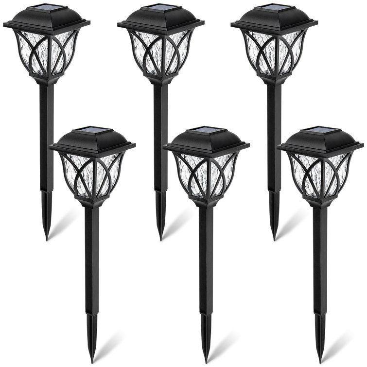 Black Solar LED Pathway Lights with Water-Ripple Design, 6-Pack