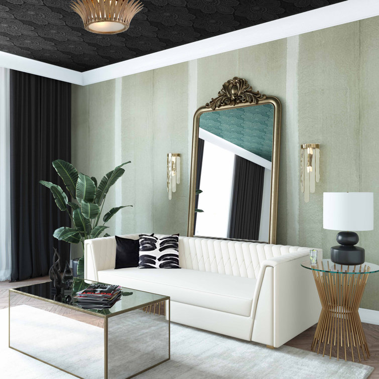 Wafa Contemporary Cream Velvet Sofa with Geometric Stitch