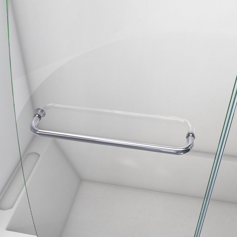 Aqua Frameless Clear Glass Hinged Tub Door with Brushed Nickel Hardware