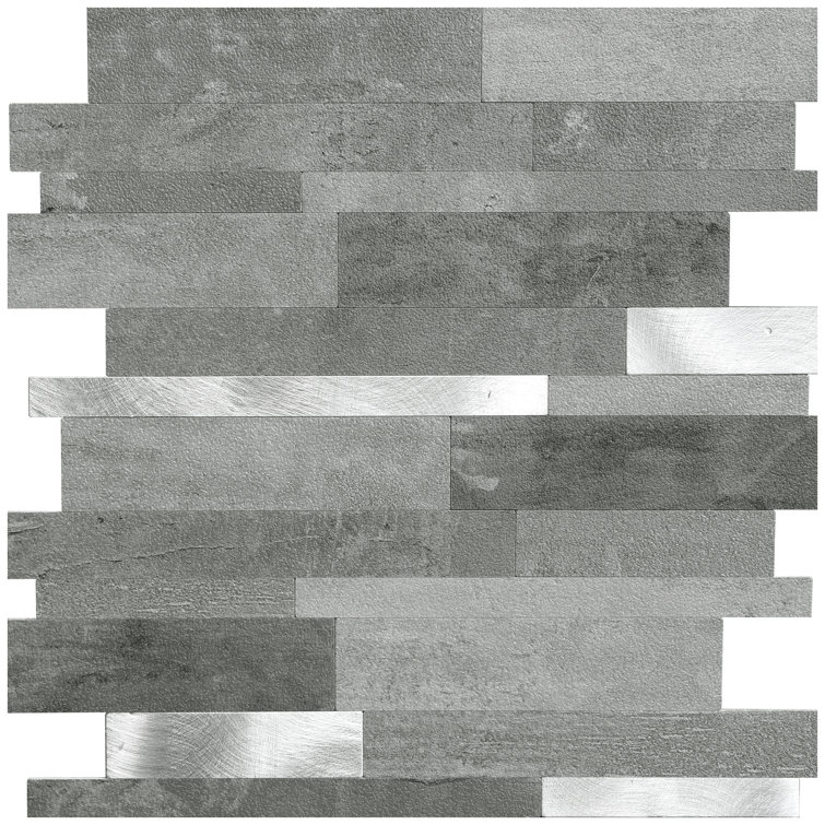 Gray and Silver Aluminum Peel and Stick Mosaic Tile Sheet