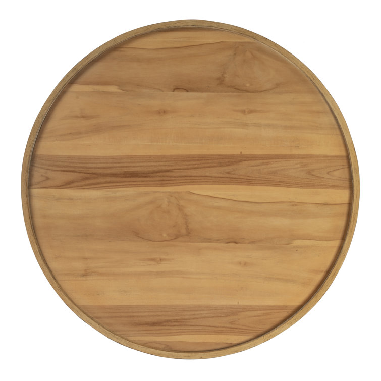 Natural Teak Round Drum Coffee Table with Metal Legs