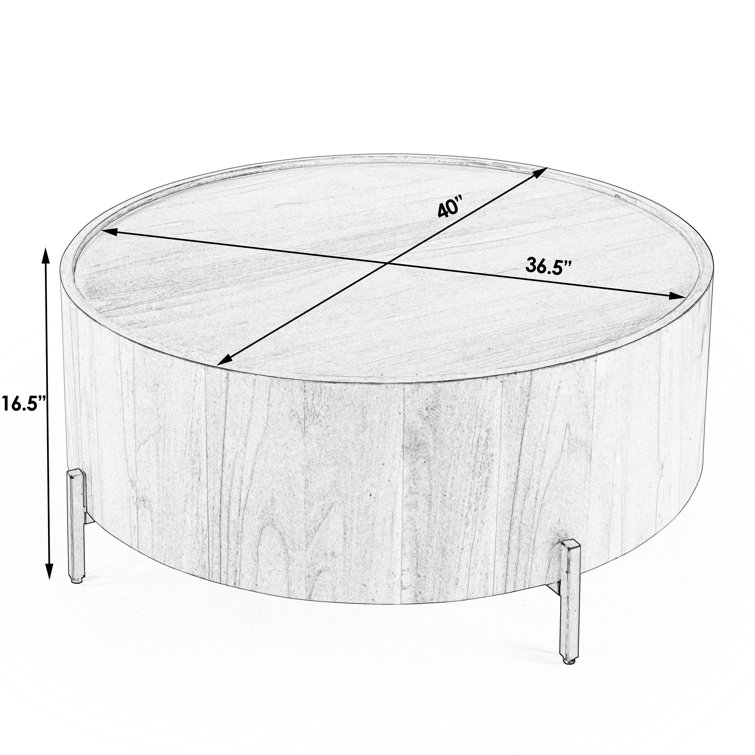 Natural Teak Round Drum Coffee Table with Metal Legs