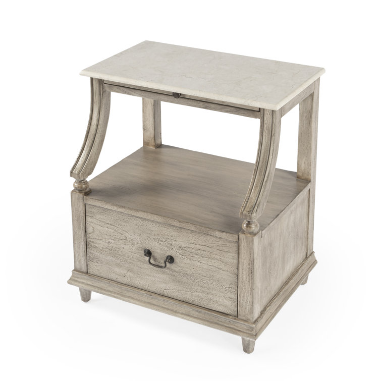 Gray Mahogany and Marble 1-Drawer Nightstand