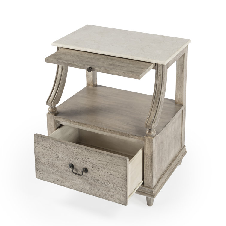 Gray Mahogany and Marble 1-Drawer Nightstand