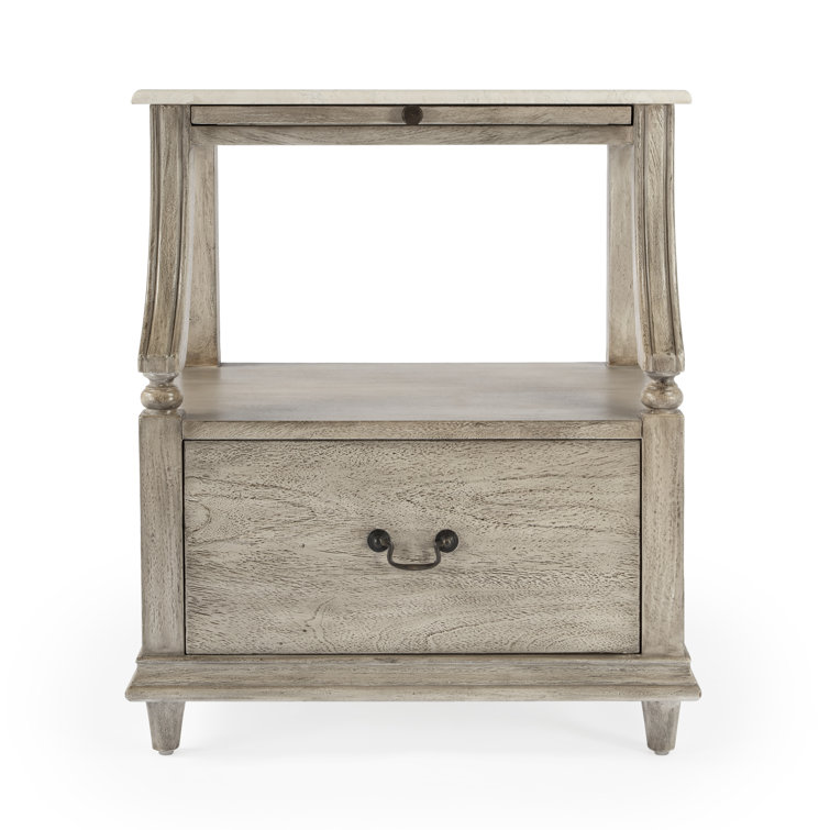 Gray Mahogany and Marble 1-Drawer Nightstand
