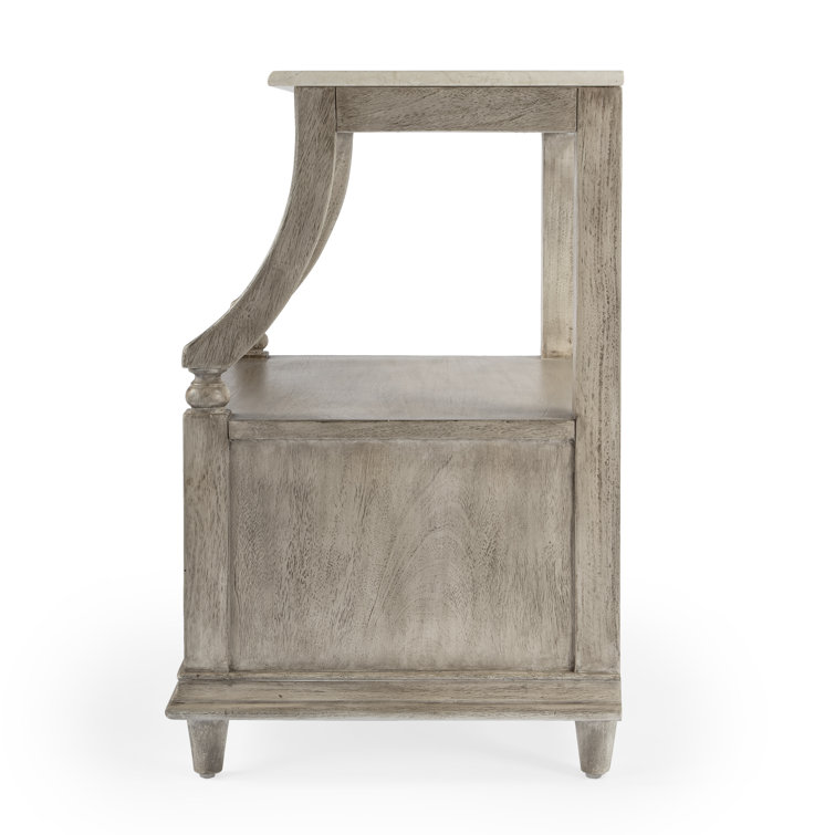 Gray Mahogany and Marble 1-Drawer Nightstand