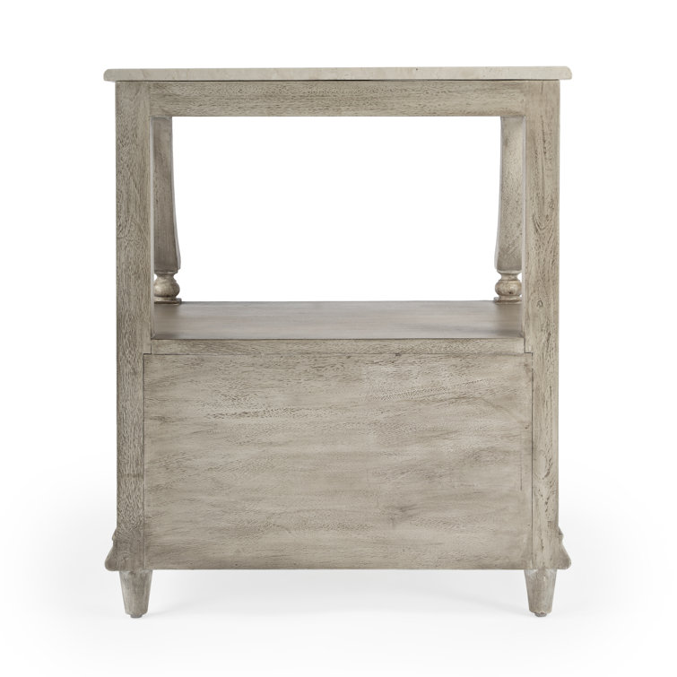 Gray Mahogany and Marble 1-Drawer Nightstand