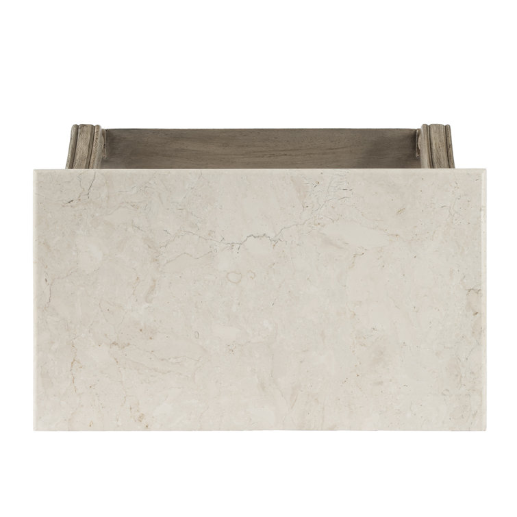 Gray Mahogany and Marble 1-Drawer Nightstand