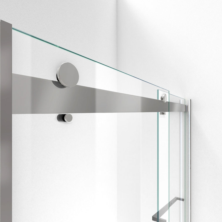 Essence Frameless Brushed Nickel Sliding Shower Door with Clear Glass