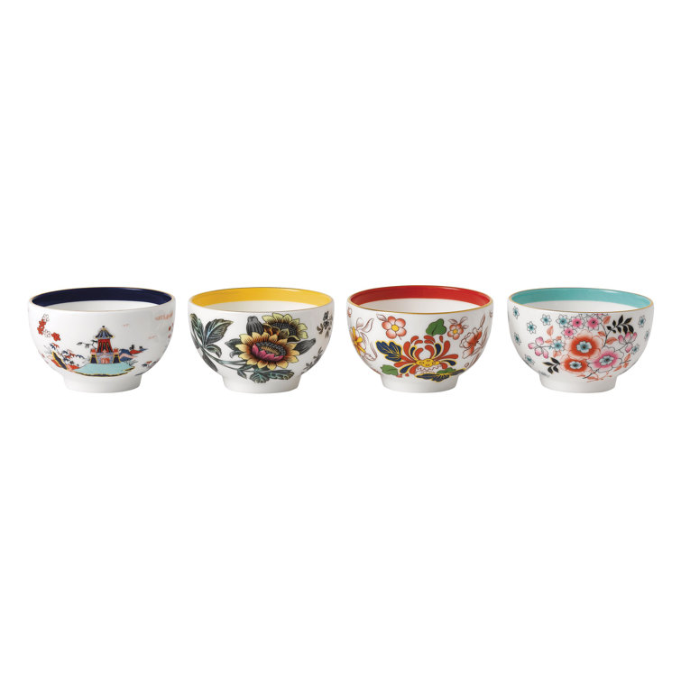 Wonderlust Floral Multi-Color Ceramic Tea Bowls, Set of 4