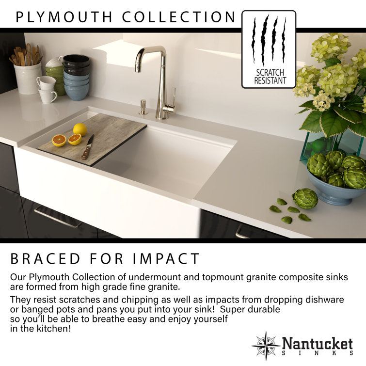 Plymouth White Granite Farmhouse Single Bowl Kitchen Sink