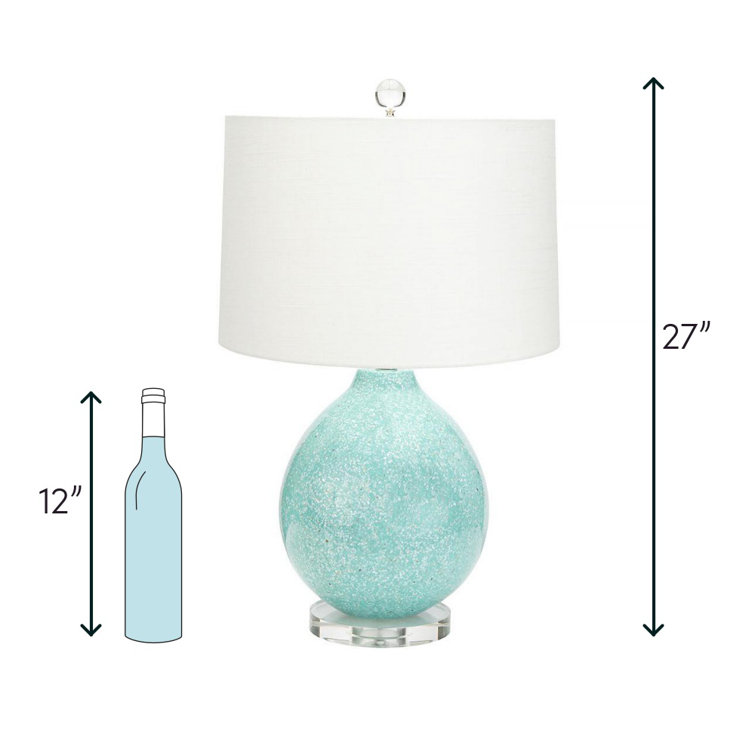 Green Mother of Pearl Sand Table Lamp with White Linen Shade