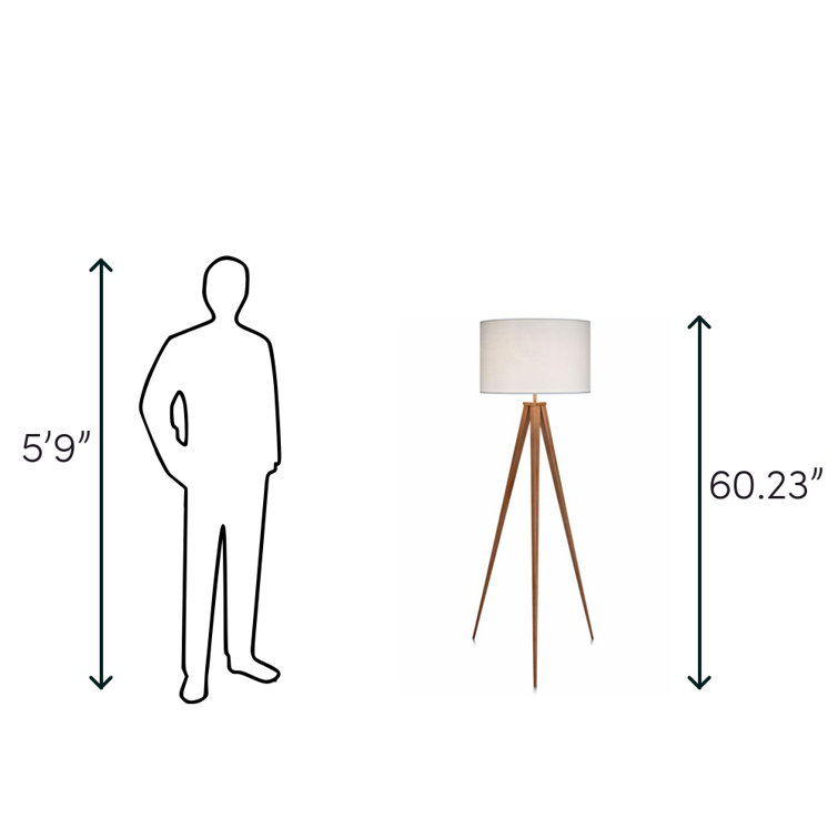 Natural Wood Tripod Floor Lamp with White Drum Shade