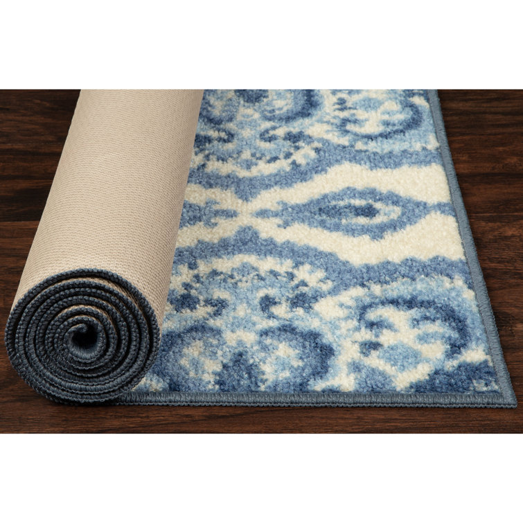Vivian Blue Floral Tufted Washable Rectangular Rug