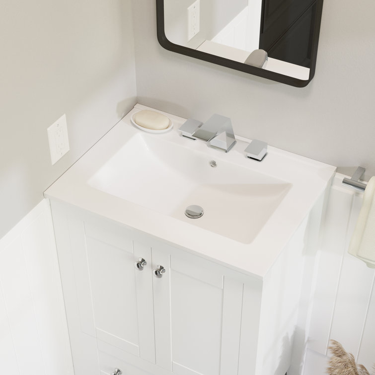 Glossy White Ceramic Vanity Top Sink with Three Faucet Holes