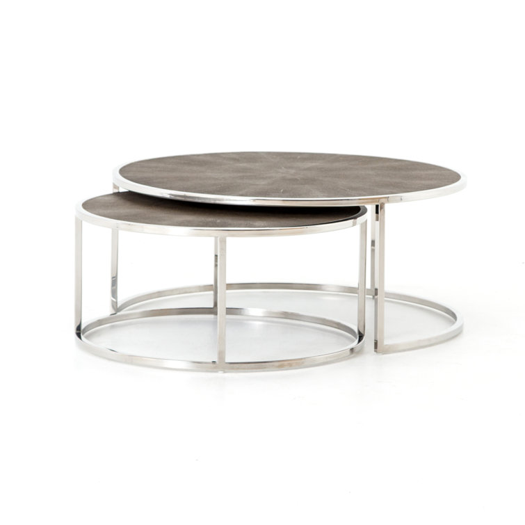 Gray and Stainless Steel Round Nesting Coffee Tables with Resin Top