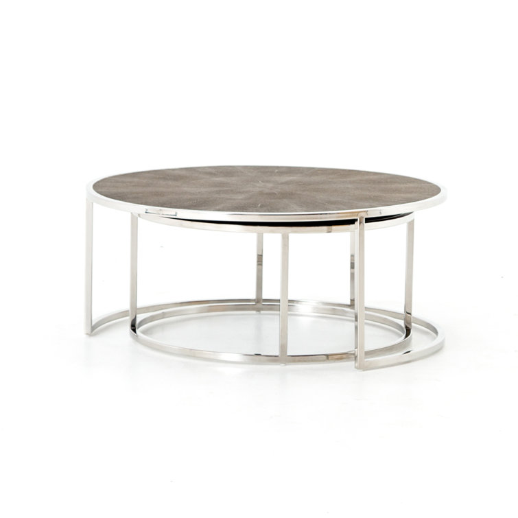 Gray and Stainless Steel Round Nesting Coffee Tables with Resin Top