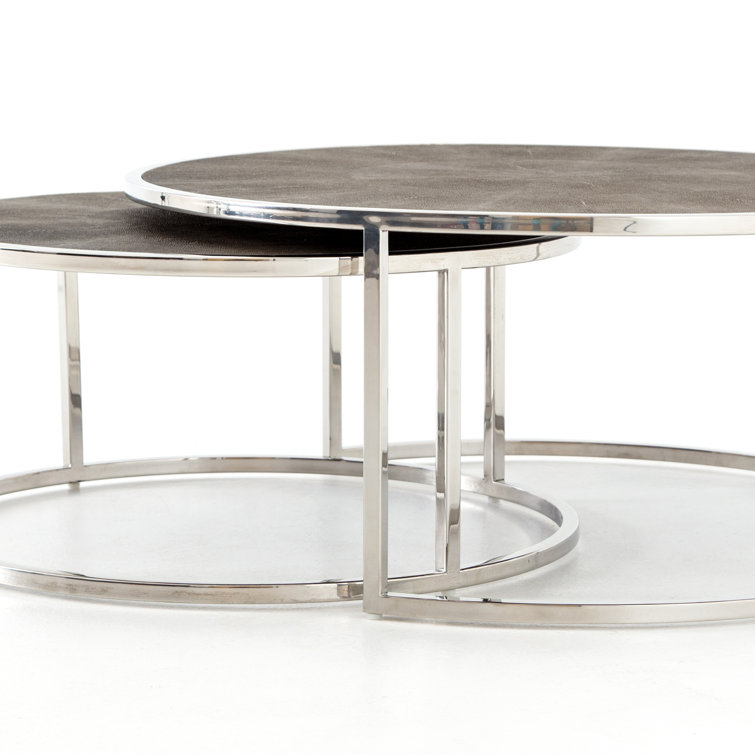 Gray and Stainless Steel Round Nesting Coffee Tables with Resin Top
