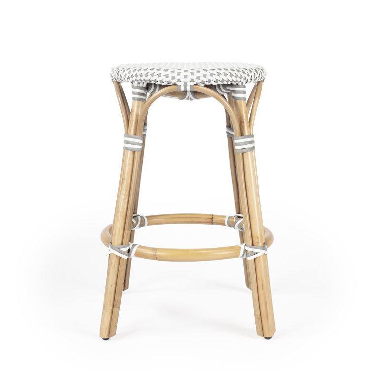 Gray and White Rattan Backless Counter Stool