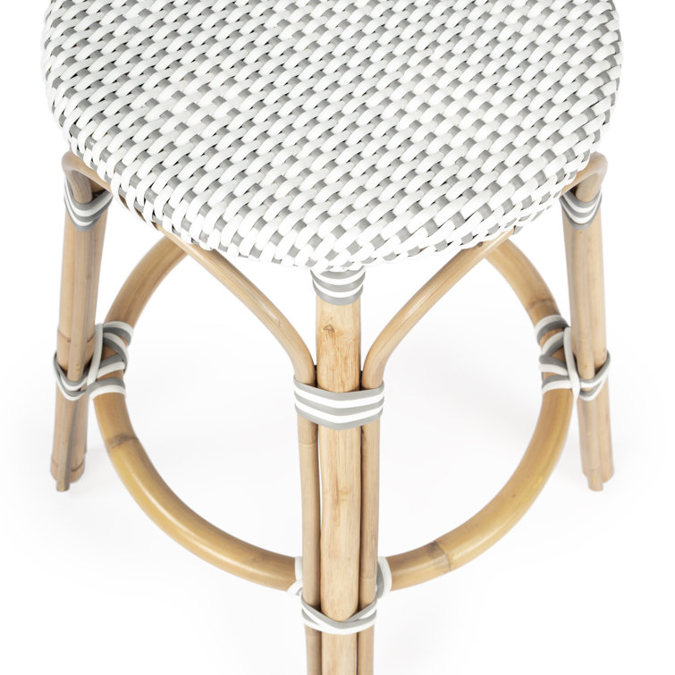 Gray and White Rattan Backless Counter Stool
