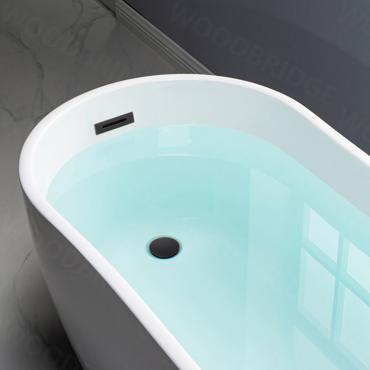 59" White Acrylic Freestanding Single Slipper Bathtub with Brushed Nickel Trim
