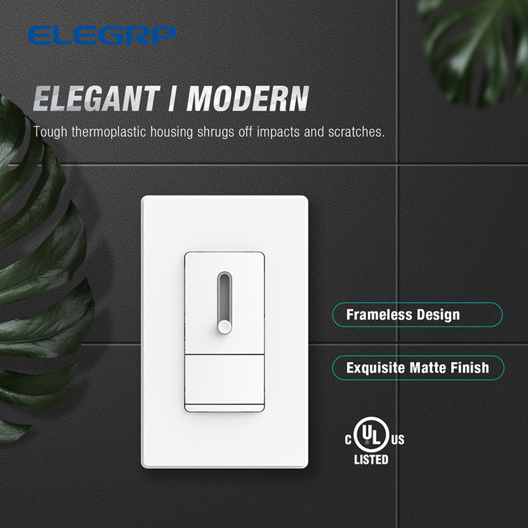 White Thermoplastic Double Pole Dimmer with Wall Plate