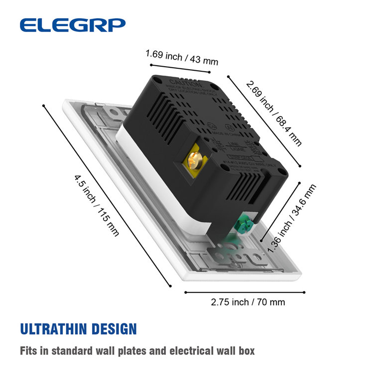 Black 15A Tamper Resistant Duplex Outlet with USB-C Ports