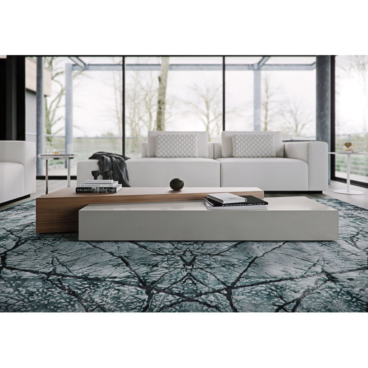 Walnut and Gray Rectangular Two-Tier Coffee Table
