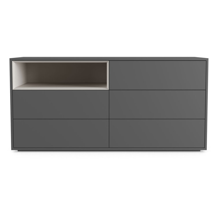 Dark Gull Gray Double 5-Drawer Dresser with Accent Compartment