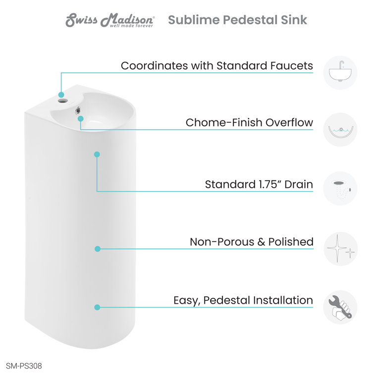 White Glossy Ceramic Pedestal Bathroom Sink