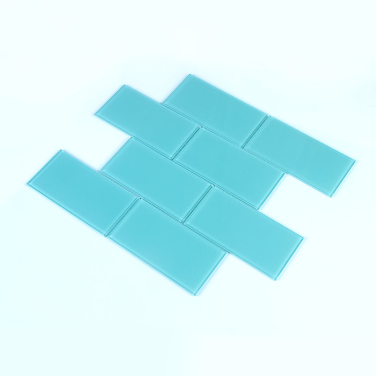 Lucid 3'' x 6'' Light Blue Glass Subway Wall Tile
