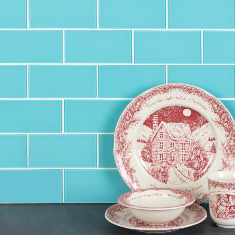 Aqua Blue 3'' x 6'' Glass Peel and Stick Subway Tile